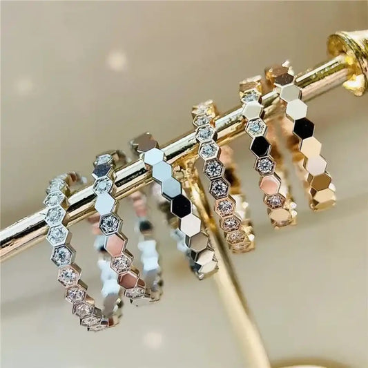 Rose Gold Sparkle Honeycomb Trio Stack Ring (925)
