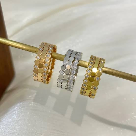Rose Gold Sparkle Honeycomb Trio Stack Ring (925)