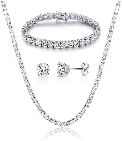 Silver Softlock 3mm Tennis Earring, Necklace & Bracelet Set (925)