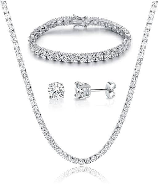 Silver Softlock 3mm Tennis Earring, Necklace & Bracelet Set (925)