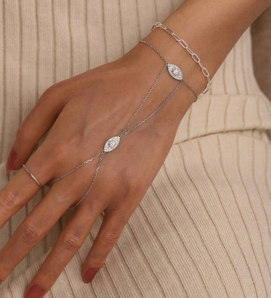 Silver Evil Eye Pave Hand Drape Chain (925, Vermeil)