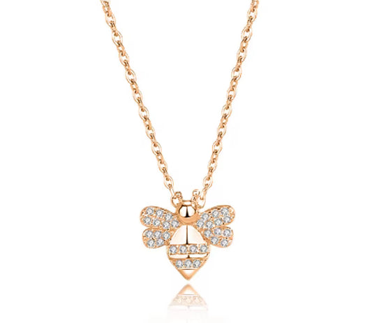 Rose Gold Cutesy Honey Bee Necklace (925, 18k Vermeil)