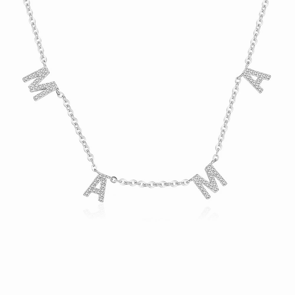 Silver Pave Mama Drop Initial Necklace (925)