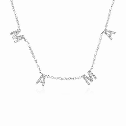 Silver Pave Mama Drop Initial Necklace (925)