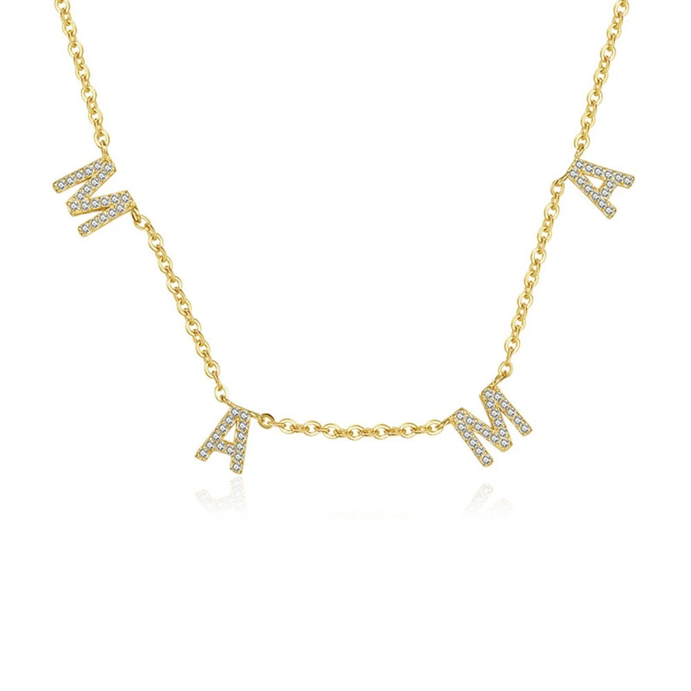Gold Pave Mama Drop Initial Necklace (925)
