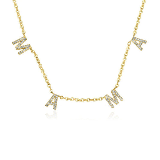 Gold Pave Mama Drop Initial Necklace (925)