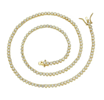Gold 2mm Brilliant Bezel Tennis Necklace (Mix Metal, 40/45cm)