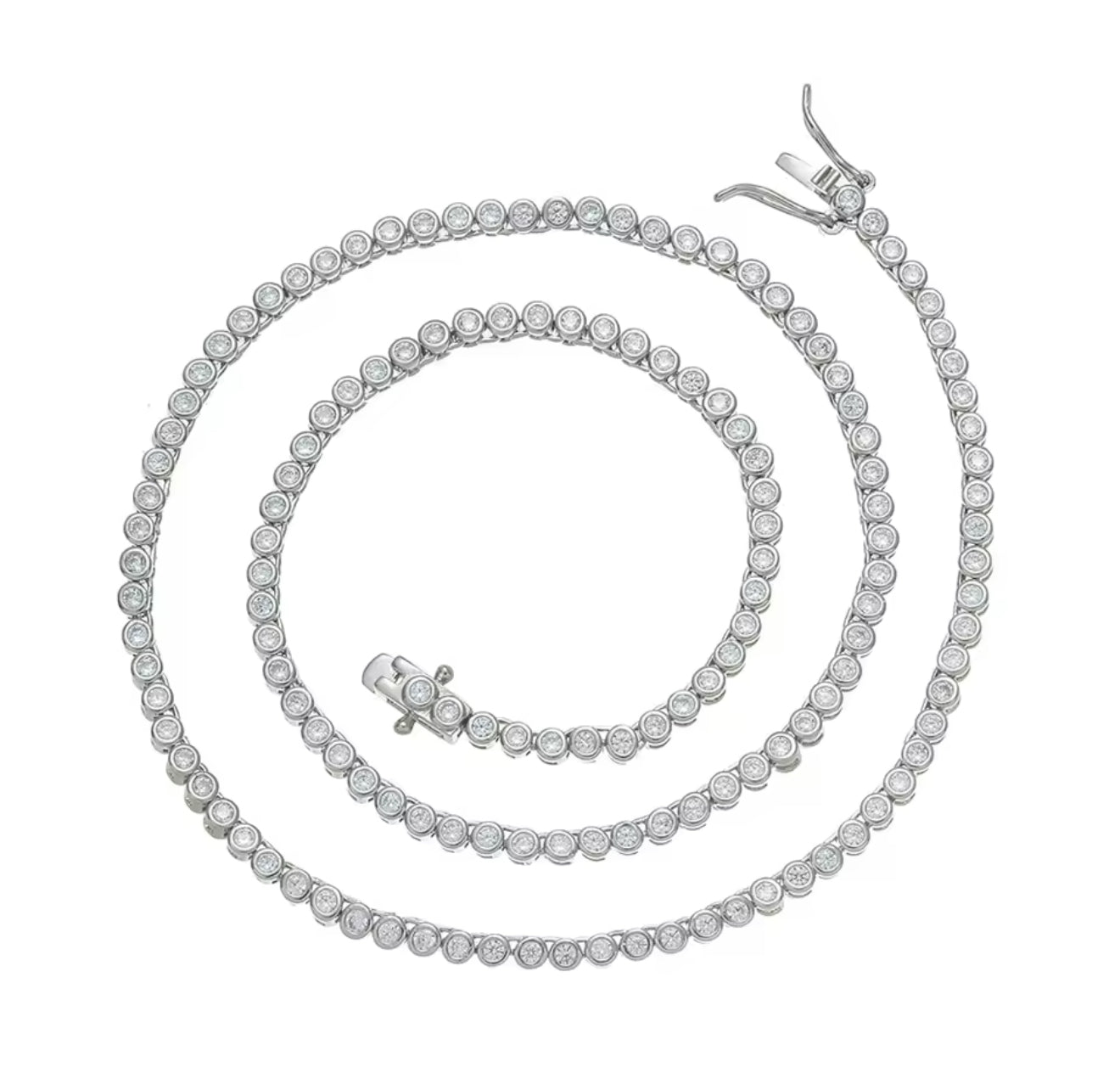 Silver 2mm Classic Brilliant Bezel Tennis Necklace (Mix Metal, 40/45cm)