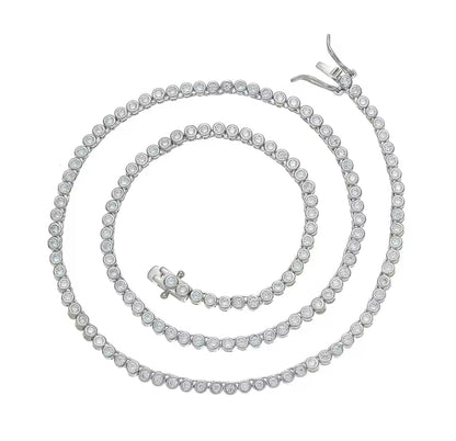 Silver 2mm Classic Brilliant Bezel Tennis Necklace (Mix Metal, 40/45cm)