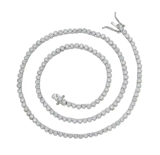Silver 2mm Classic Brilliant Bezel Tennis Necklace (Mix Metal, 40/45cm)