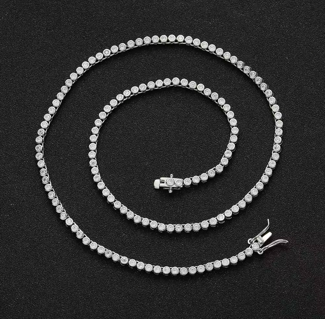 Silver 2mm Classic Brilliant Bezel Tennis Necklace (Mix Metal, 40/45cm)