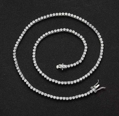 Silver 2mm Classic Brilliant Bezel Tennis Necklace (Mix Metal, 40/45cm)