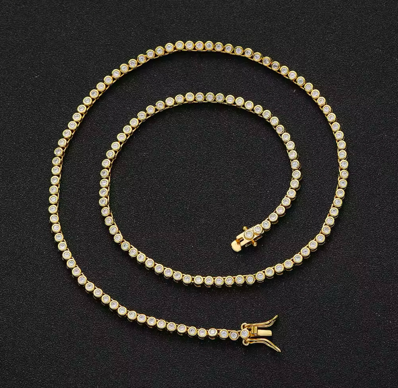Gold 2mm Brilliant Bezel Tennis Necklace (Mix Metal, 40/45cm)
