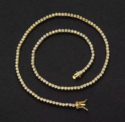 Gold 2mm Brilliant Bezel Tennis Necklace (Mix Metal, 40/45cm)
