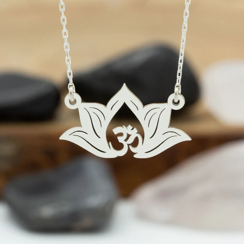 Gold Floating Lotus Aum Necklace (Gold, Silver, Rose)