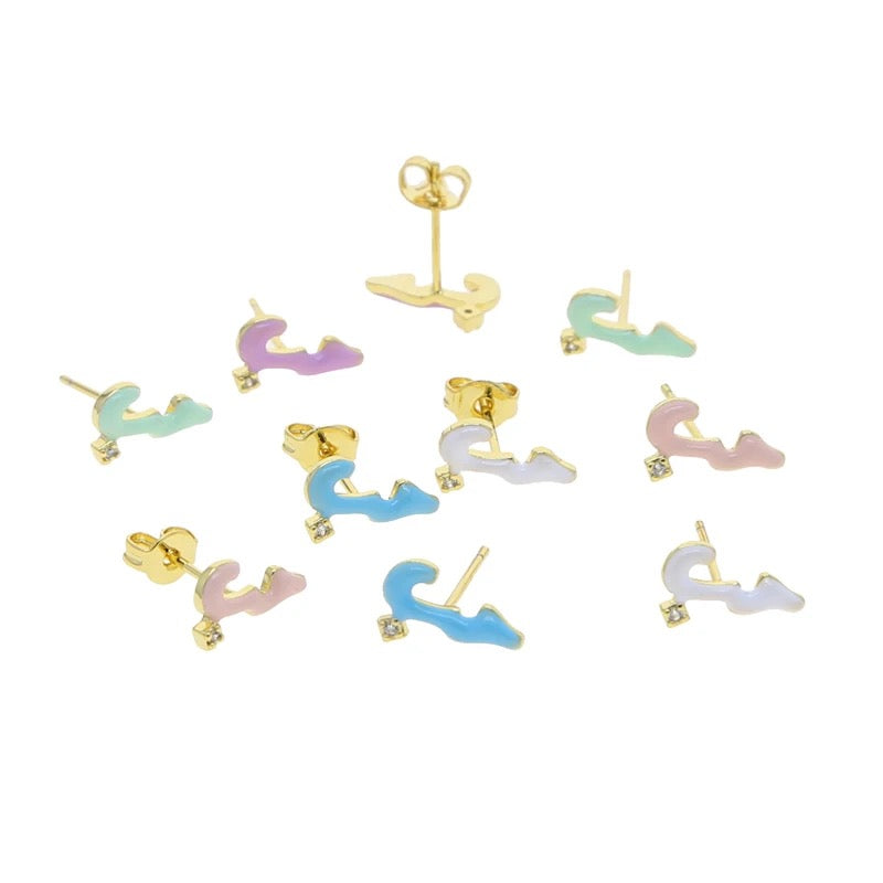Habibi Cubic Pastel Enamel Earring (Pink, Purple, White, Blue, Green)