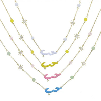 Habibi Barbie Pastel Enamel Bead Necklace (White, Blue, Yellow, Pink)