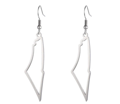 Silver Palestine Forever Map Earrings