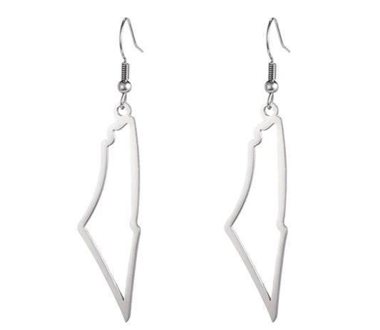 Silver Palestine Forever Map Earrings