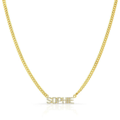 Personalised Cuban Pave Nameplate Necklace (Gold, Silver, Rose)