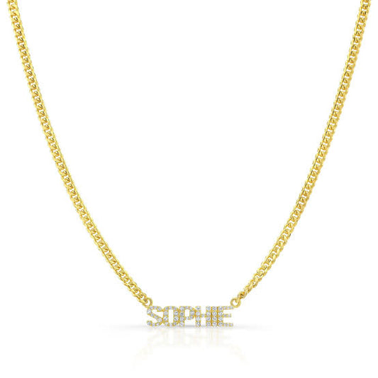 Personalised Cuban Pave Nameplate Necklace (Gold, Silver, Rose)