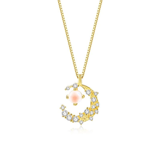 Gold Moonstone Crescent Necklace (925)