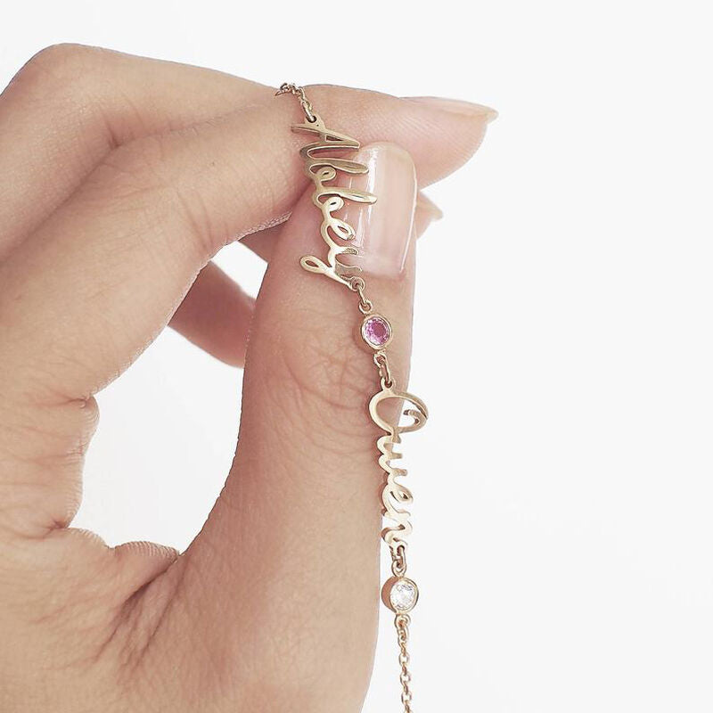 Personalised Triple Nameplate Birthstone Bracelet (Gold, Silver, Rose)