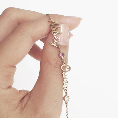 Personalised Triple Nameplate Birthstone Bracelet (Gold, Silver, Rose)