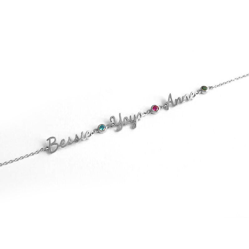 Personalised Triple Nameplate Birthstone Bracelet (Gold, Silver, Rose)