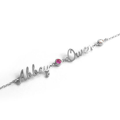 Personalised Double Name Birthstone Nameplate Bracelet (Gold, Silver, Rose)