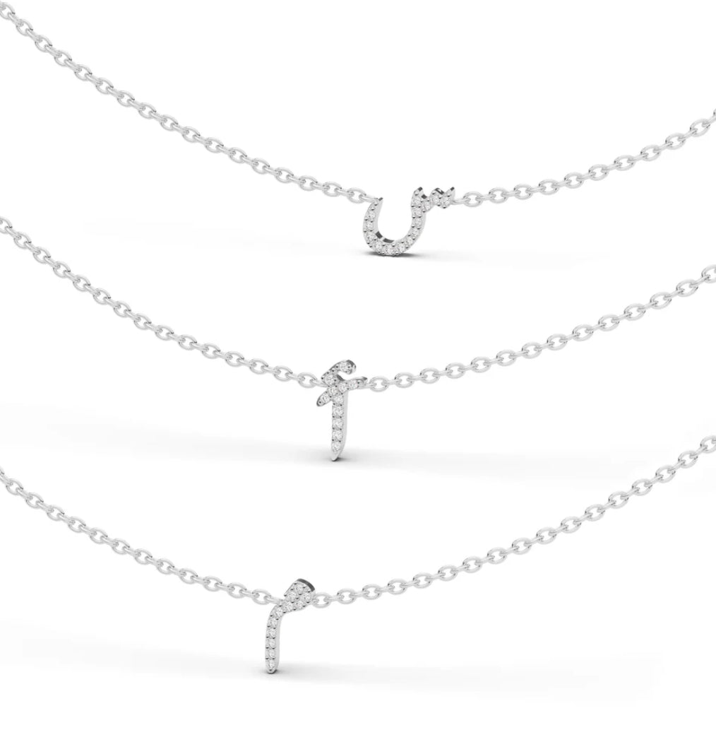 18k Arabic Initial Lab Diamond Necklace (White, Rose, Yellow)