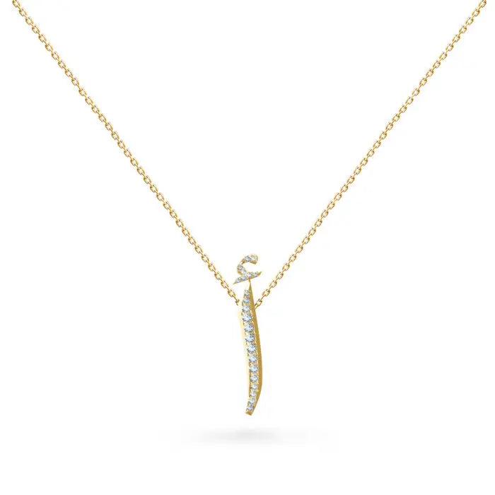 18k Arabic Initial Lab Diamond Necklace (White, Rose, Yellow)