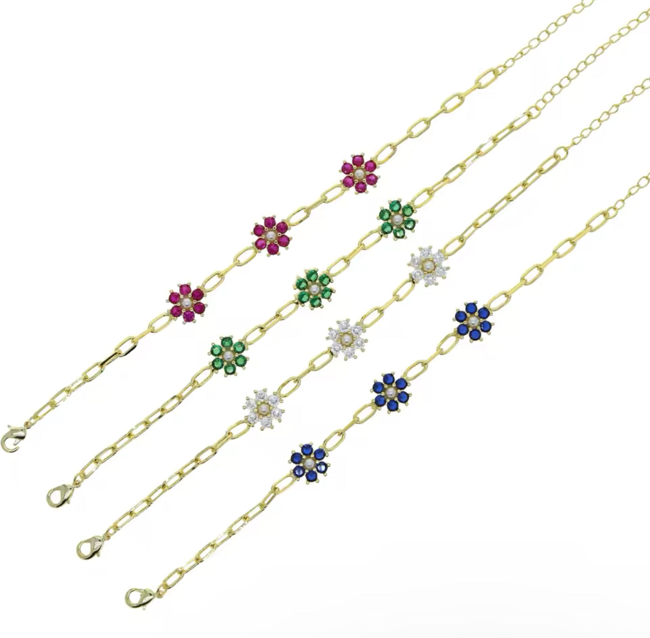 Gold Alexis Paperclip Bracelet (Blue, White, Green, Pink)