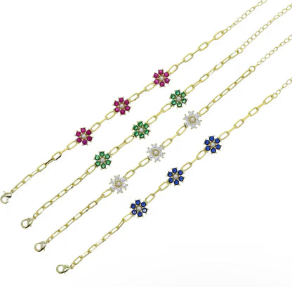 Gold Alexis Paperclip Bracelet (Blue, White, Green, Pink)