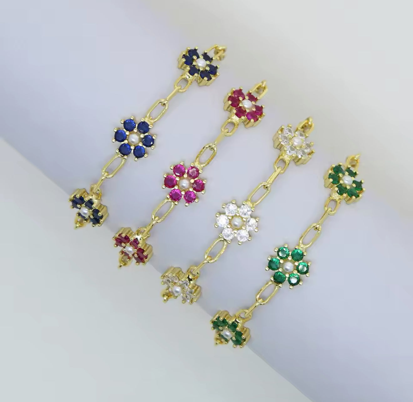 Gold Alexis Paperclip Bracelet (Blue, White, Green, Pink)