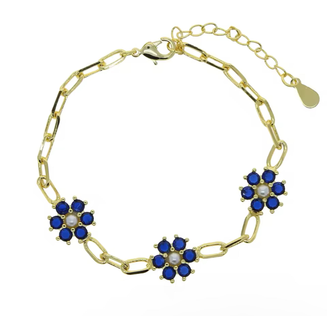 Gold Alexis Paperclip Bracelet (Blue, White, Green, Pink)