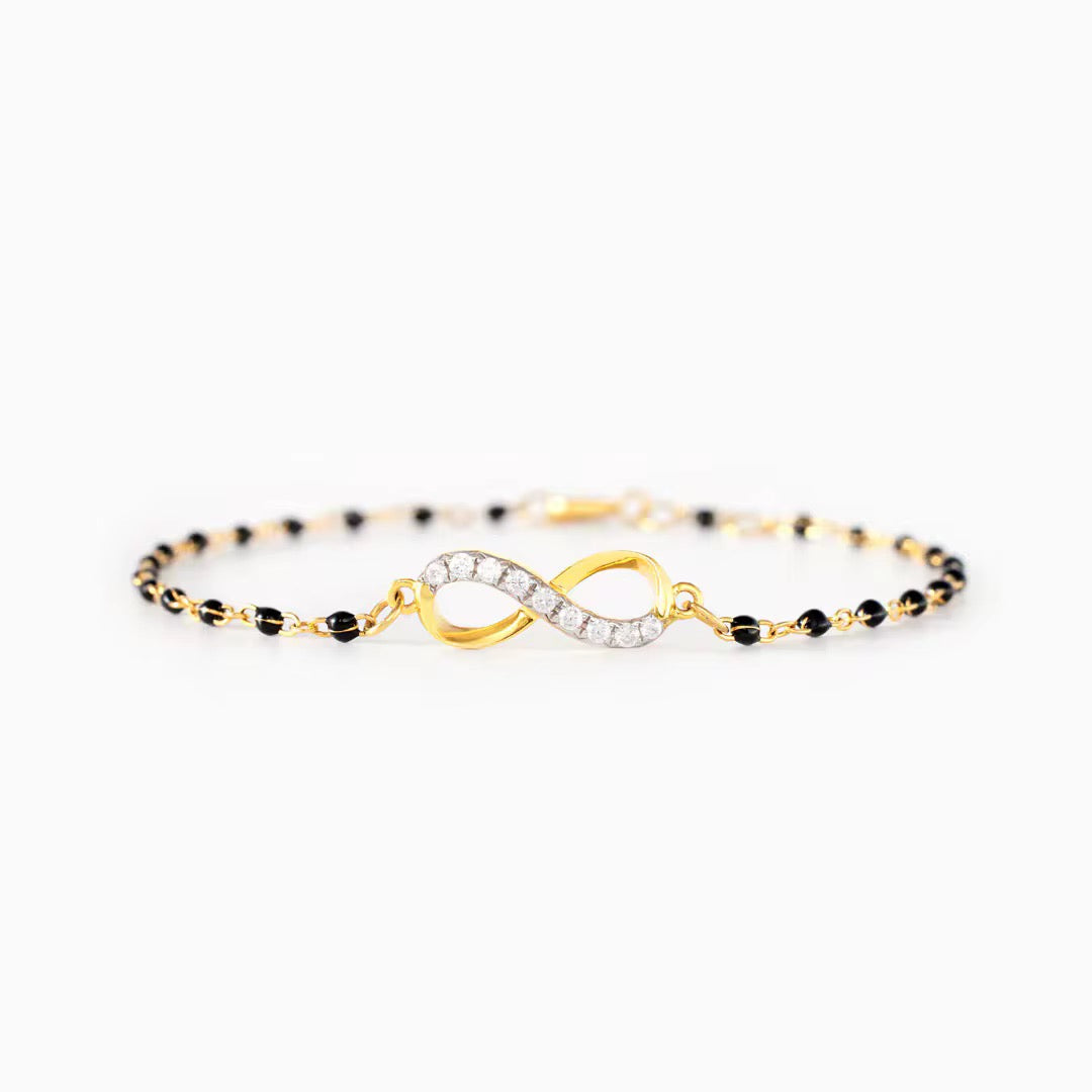 Gold Eternal Bond Infinity NSCD Black Bead Bracelet (925, 18k Vermeil)