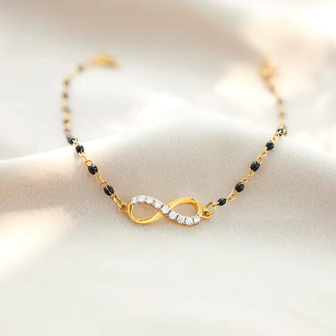 Gold Eternal Bond Infinity NSCD Black Bead Bracelet (925, 18k Vermeil)