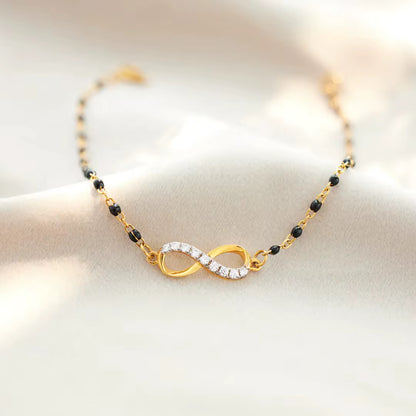 Gold Eternal Bond Infinity NSCD Black Bead Bracelet (925, 18k Vermeil)