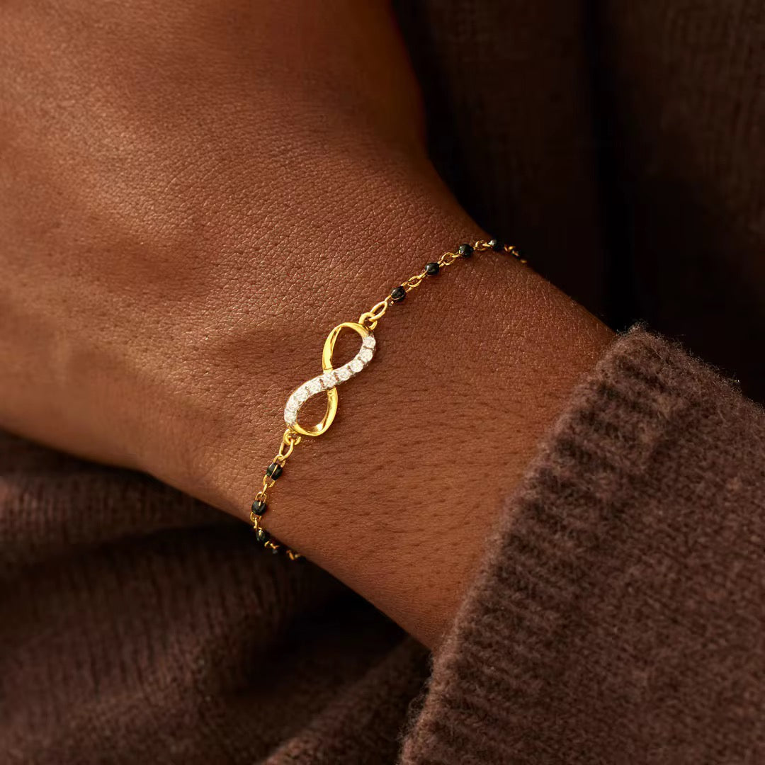 Gold Eternal Bond Infinity NSCD Black Bead Bracelet (925, 18k Vermeil)