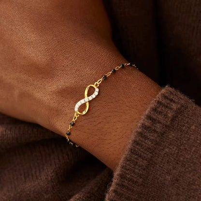 Gold Eternal Bond Infinity NSCD Black Bead Bracelet (925, 18k Vermeil)