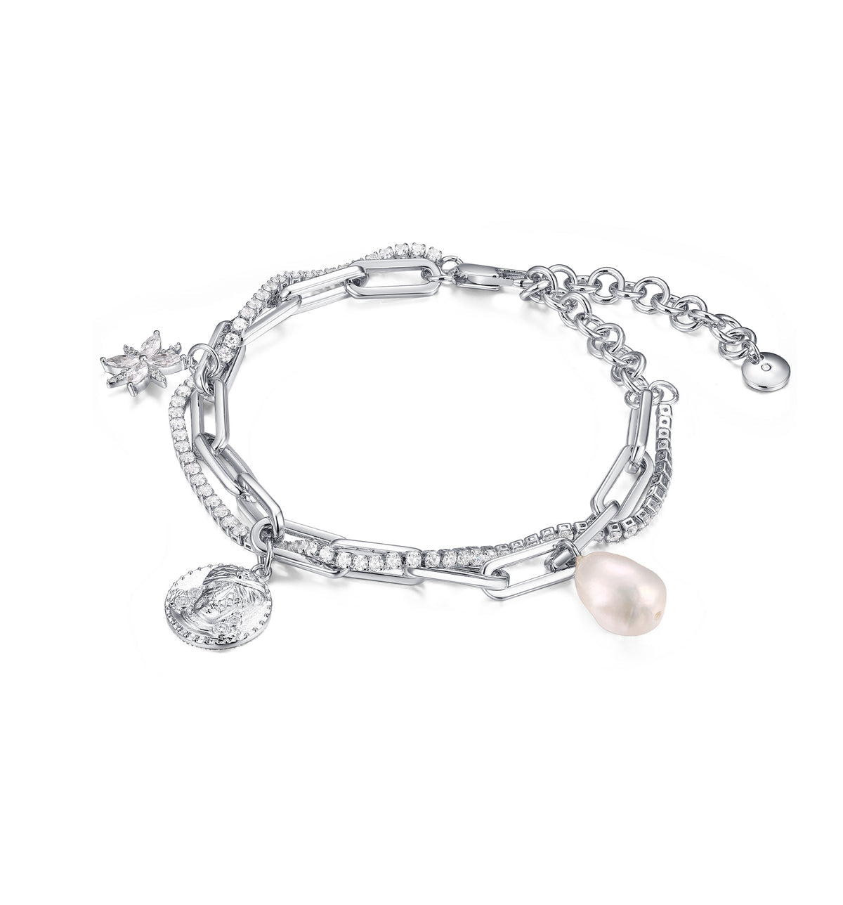 Silver Carribean Paperclip Tennis Starlight Charm Bracelet