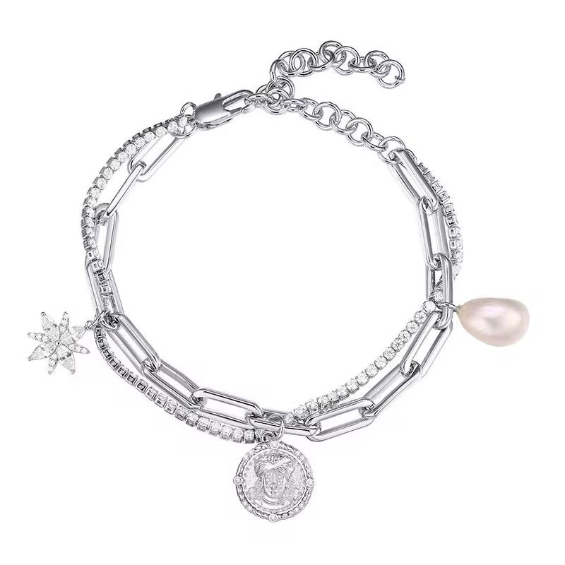 Silver Carribean Paperclip Tennis Starlight Charm Bracelet