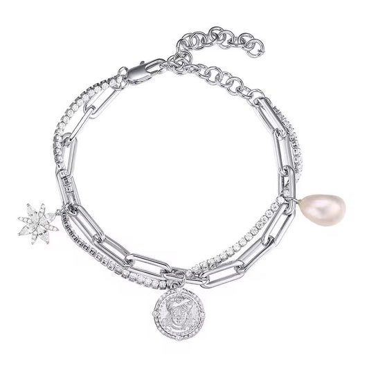 Silver Carribean Paperclip Tennis Starlight Charm Bracelet