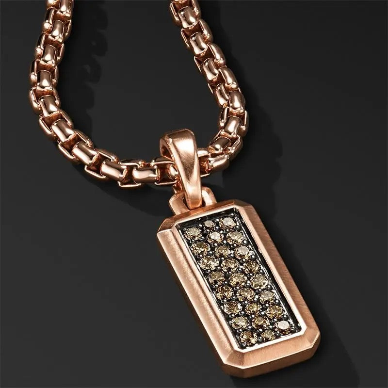 Mens Pave Cognac Amulet Necklace (65cm)