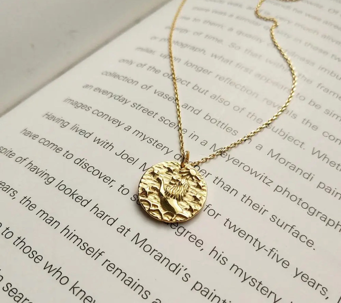 Gold Embossed Star Sign Disc Necklace  (925, Gold Vermeil)
