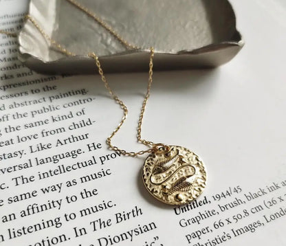 Gold Embossed Star Sign Disc Necklace  (925, Gold Vermeil)