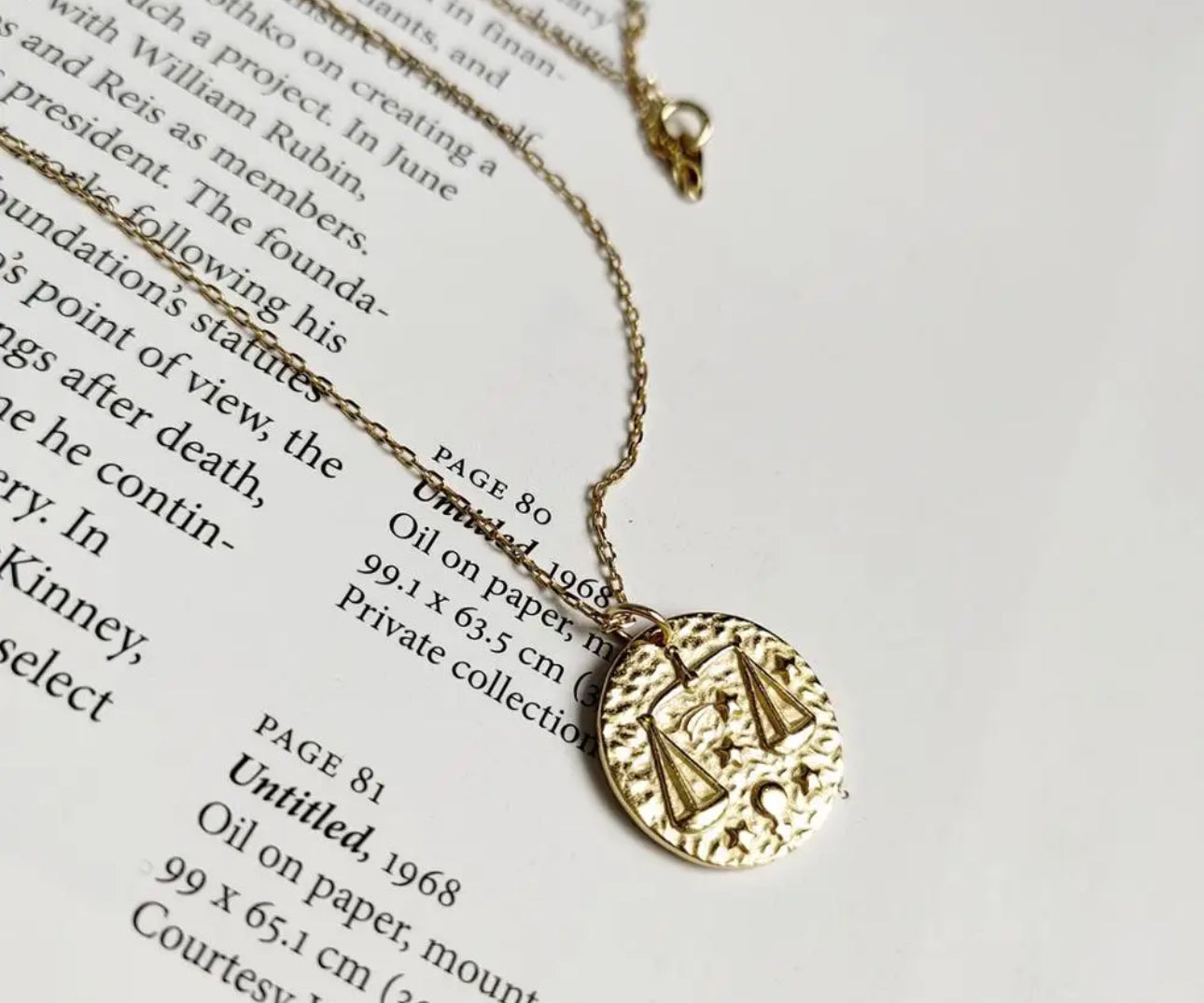 Gold Embossed Star Sign Disc Necklace  (925, Gold Vermeil)