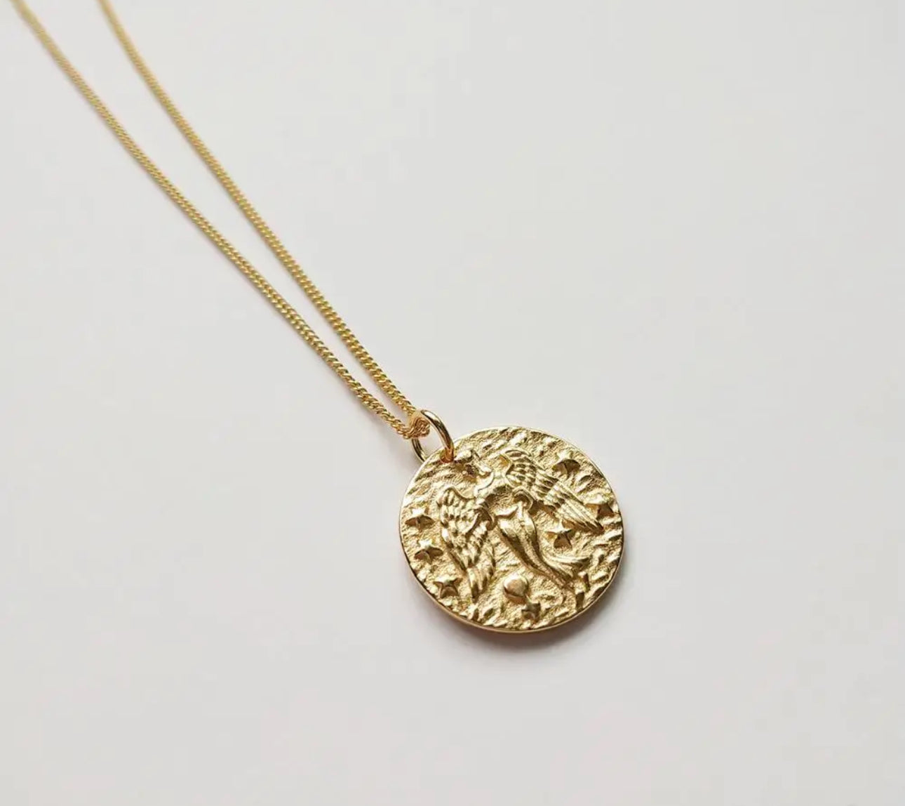 Gold Embossed Star Sign Disc Necklace  (925, Gold Vermeil)