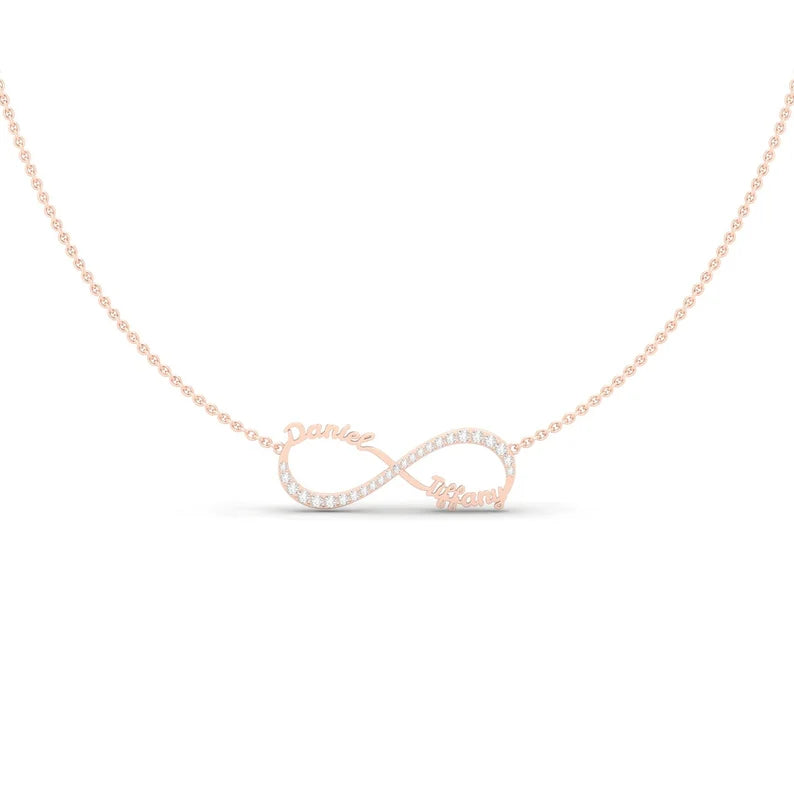 Personalised Lab Diamond Infinity Nameplate (14k, 925 Vermeil)